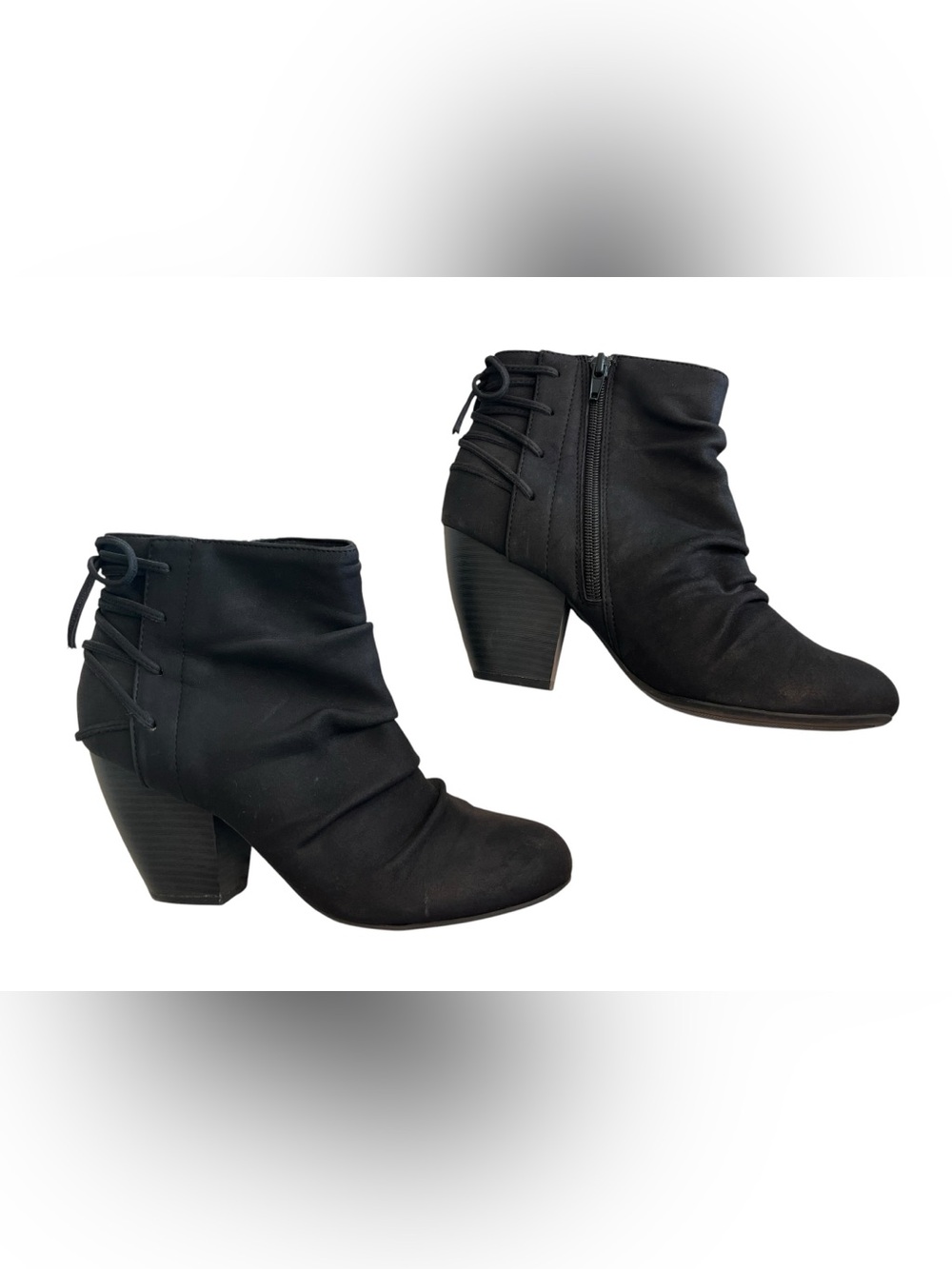 Rampage Women’s Size 8 Black Ruched Lace Up Side Zip Ankle Booties